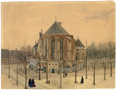 202708 Gezicht op het koor van de Janskerk (Janskerkhof) te Utrecht, uit het oosten.